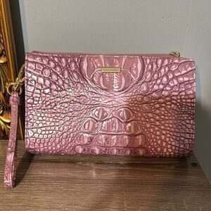 Brahmin Pink Metallic Crocodile Embossed Wristlet